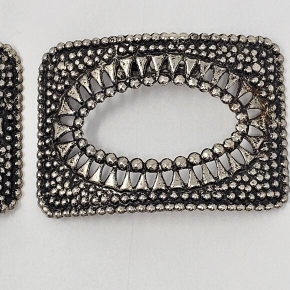 Vintage Shoe Clips Cut Steel Style Silvertone Reenactment Costume Shoe Buckles - Picture 6 of 8